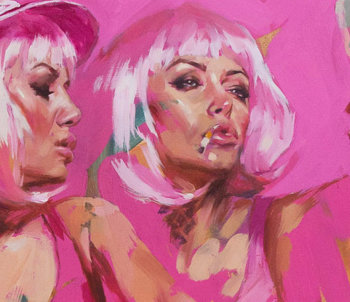 Chris Guest - PINK CAR SELFIE, olio su tavola, 2016 Detail