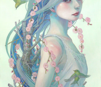 Pittrice giapponese Miho Hirano "A Gift from the Ancient Meadow Plum", Olio su tela