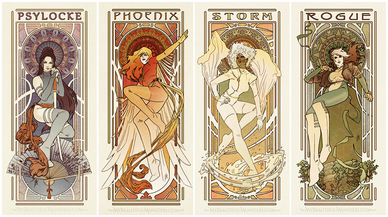 X MEN - Eroine Marvel Art Nouveau di My Beautiful Monsters
