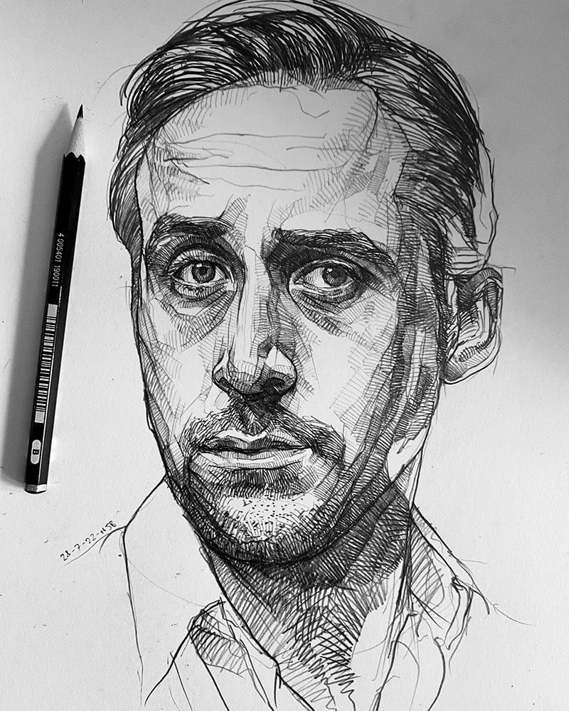 Ryan Gosling, ritratto a matita © Nick Bond 